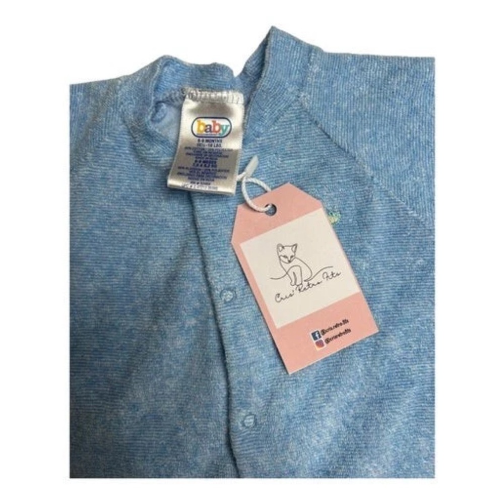 Baby Connection 90s Blue Terry Cloth Baby Sleeper Sz 6-9 M - Picture 2 of 4